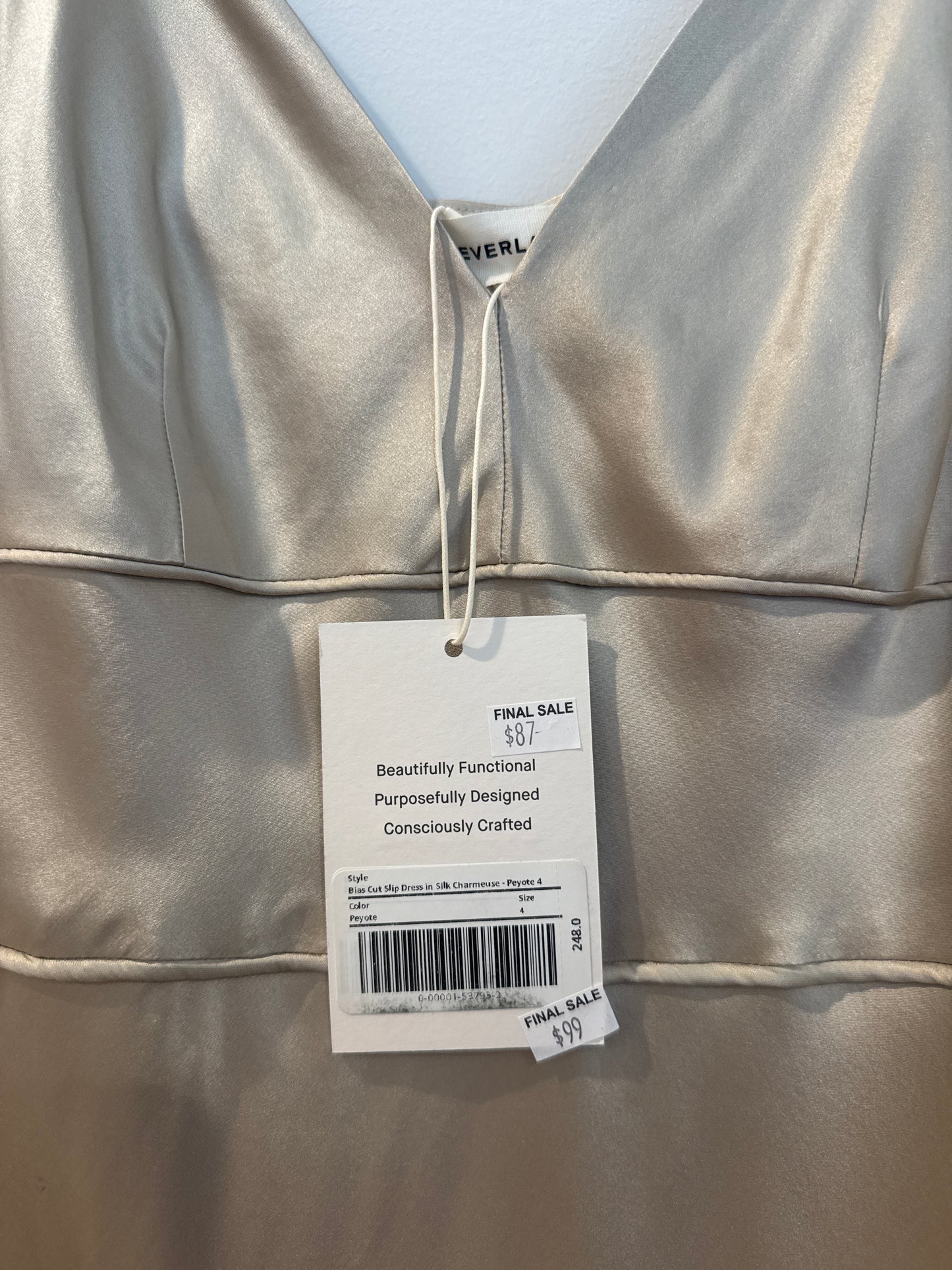 Everlane Champagne Gold Silky Dress, Size 4