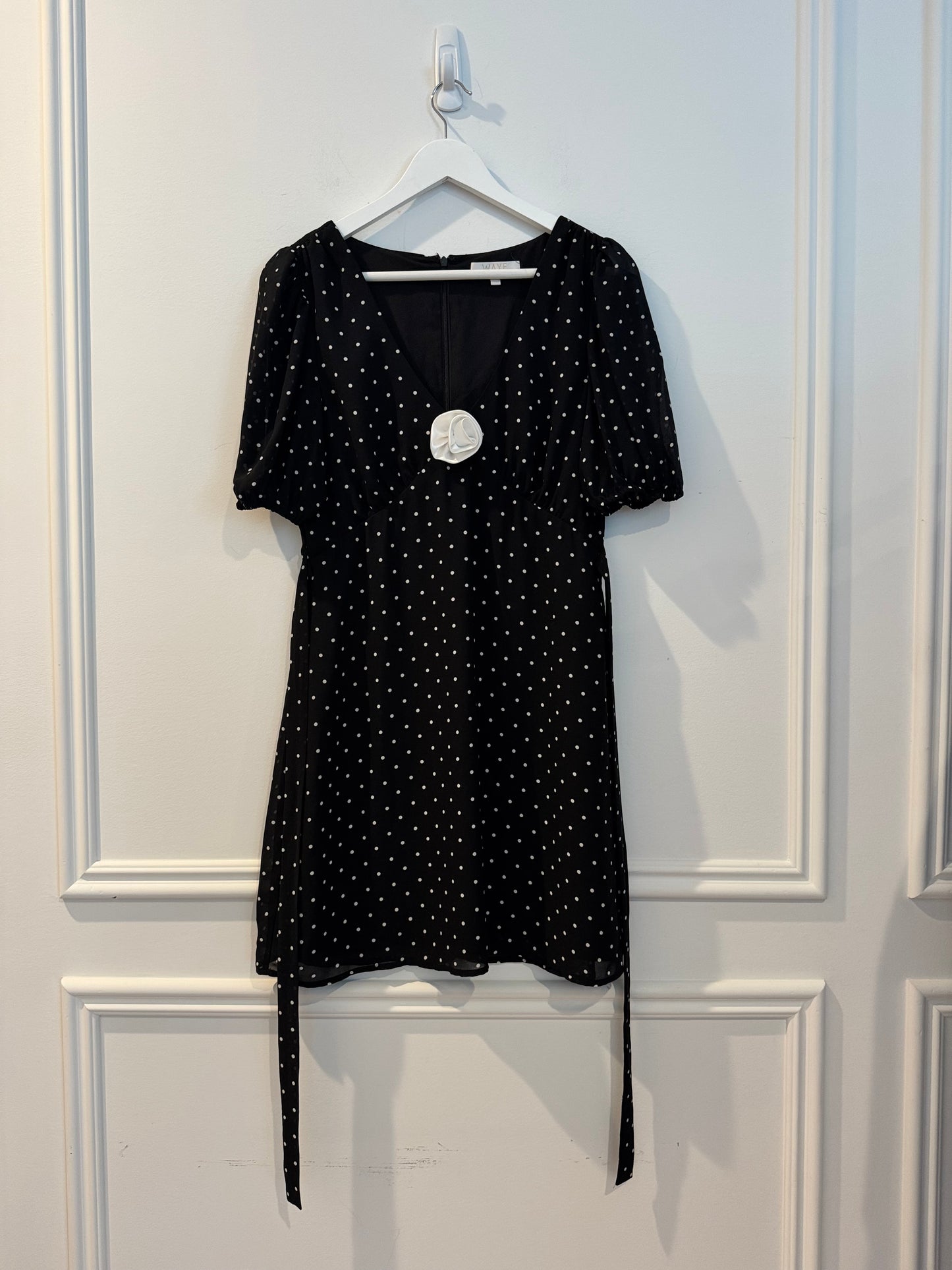 WAYF Rosette Polka Dot Dress, Black/White, Size Medium