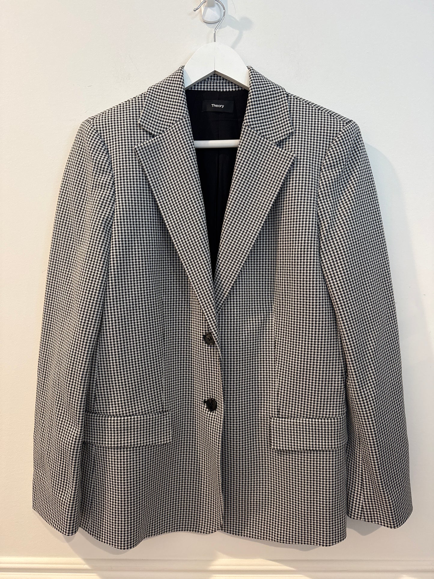 Theory Houndstooth Single-Breasted Blazer, Size 8