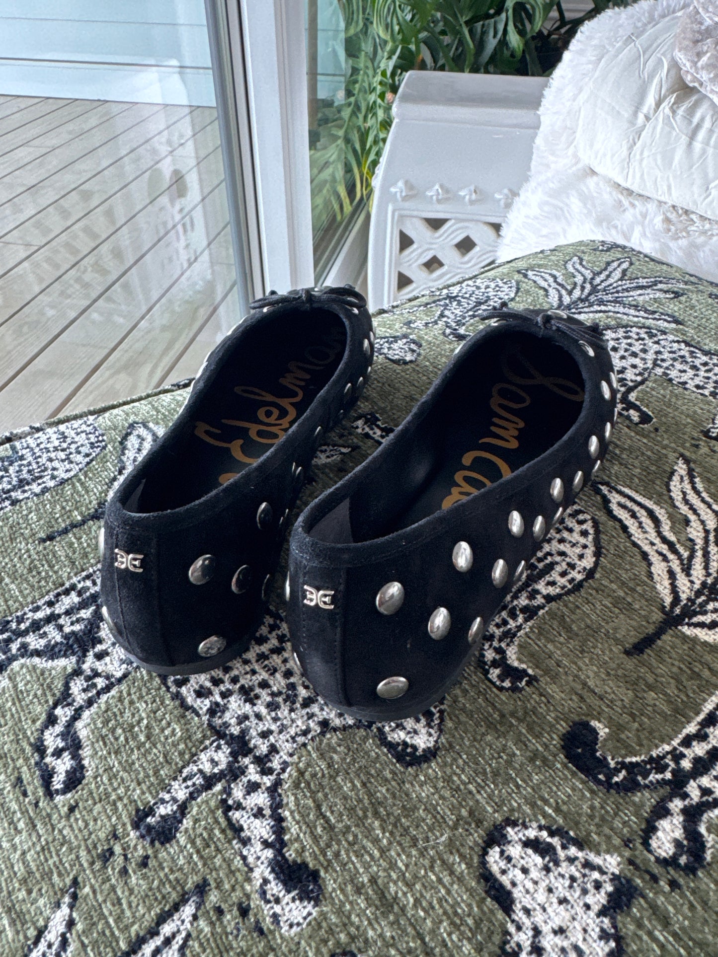 Sam Edelman Alie Black Suede Stud Flats, Size US8