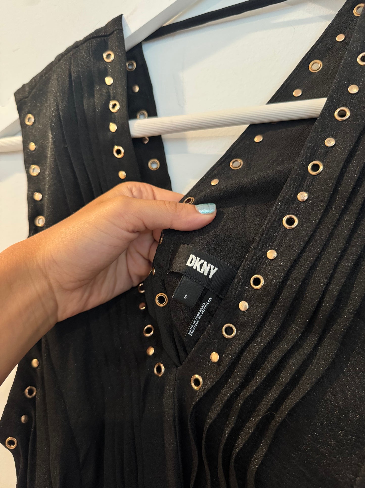 DKNY Grommet Tie-Belt Black Dress, Size Small