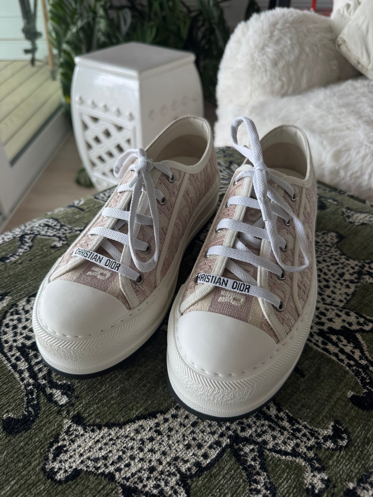 DIOR “Walk’n’Dior Sneaker”, Nude Dior Oblique Embroidered Cotton, Size Women’s US 8