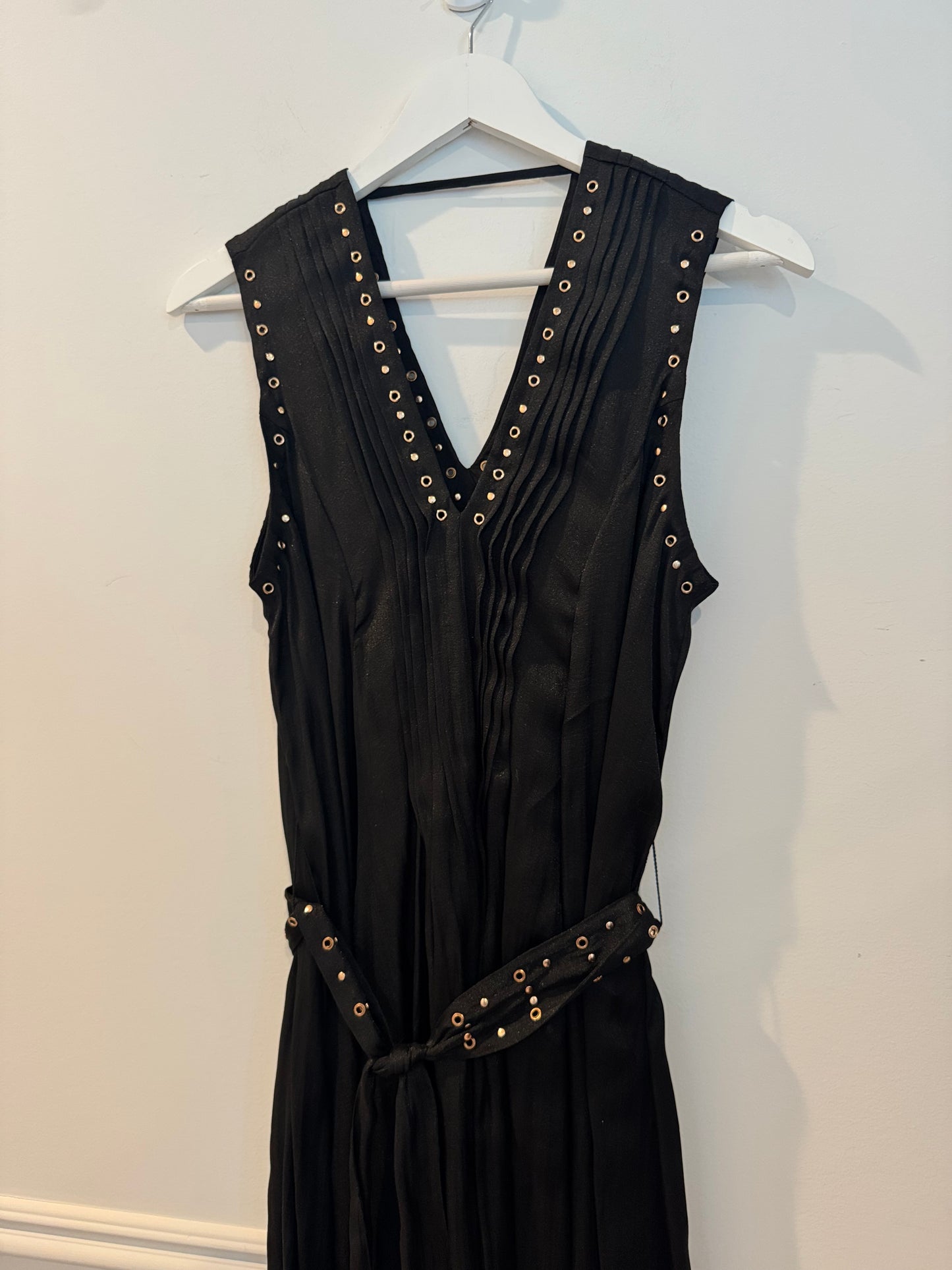 DKNY Grommet Tie-Belt Black Dress, Size Small