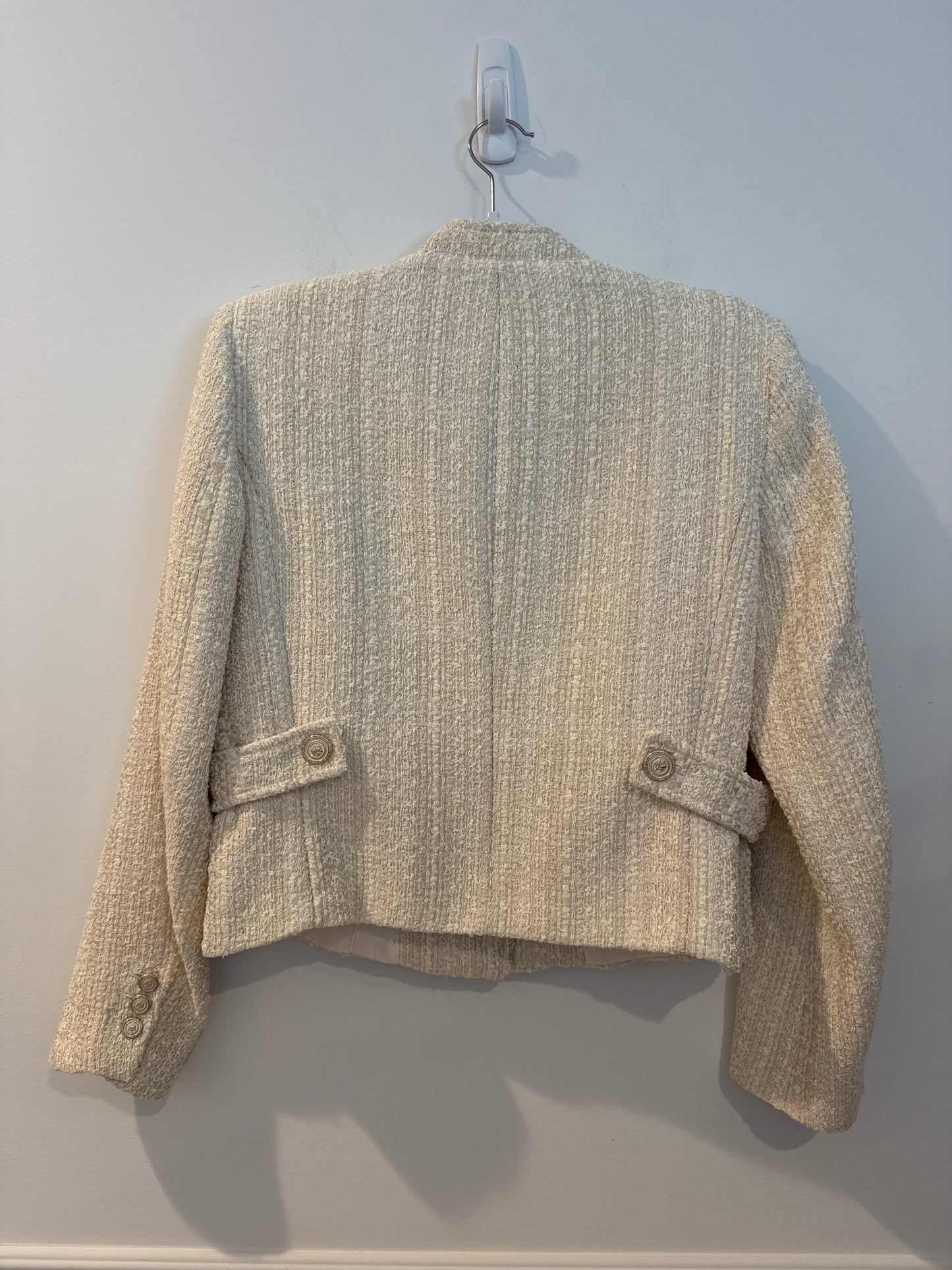 Zara Metallic Thread Structured Blazer in Ecru/Cream, Size Medium