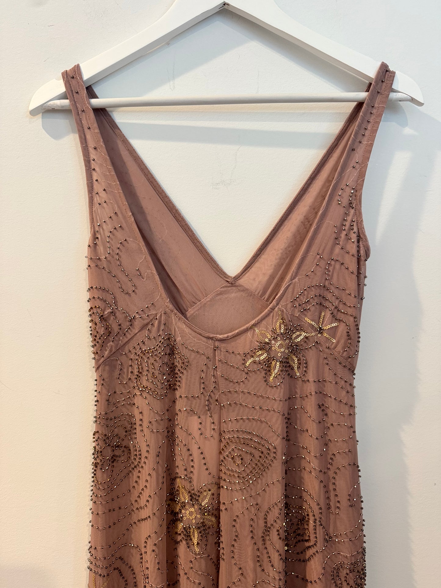 Zara *See Through* Beaded Dusty Rose Dress, Size Small