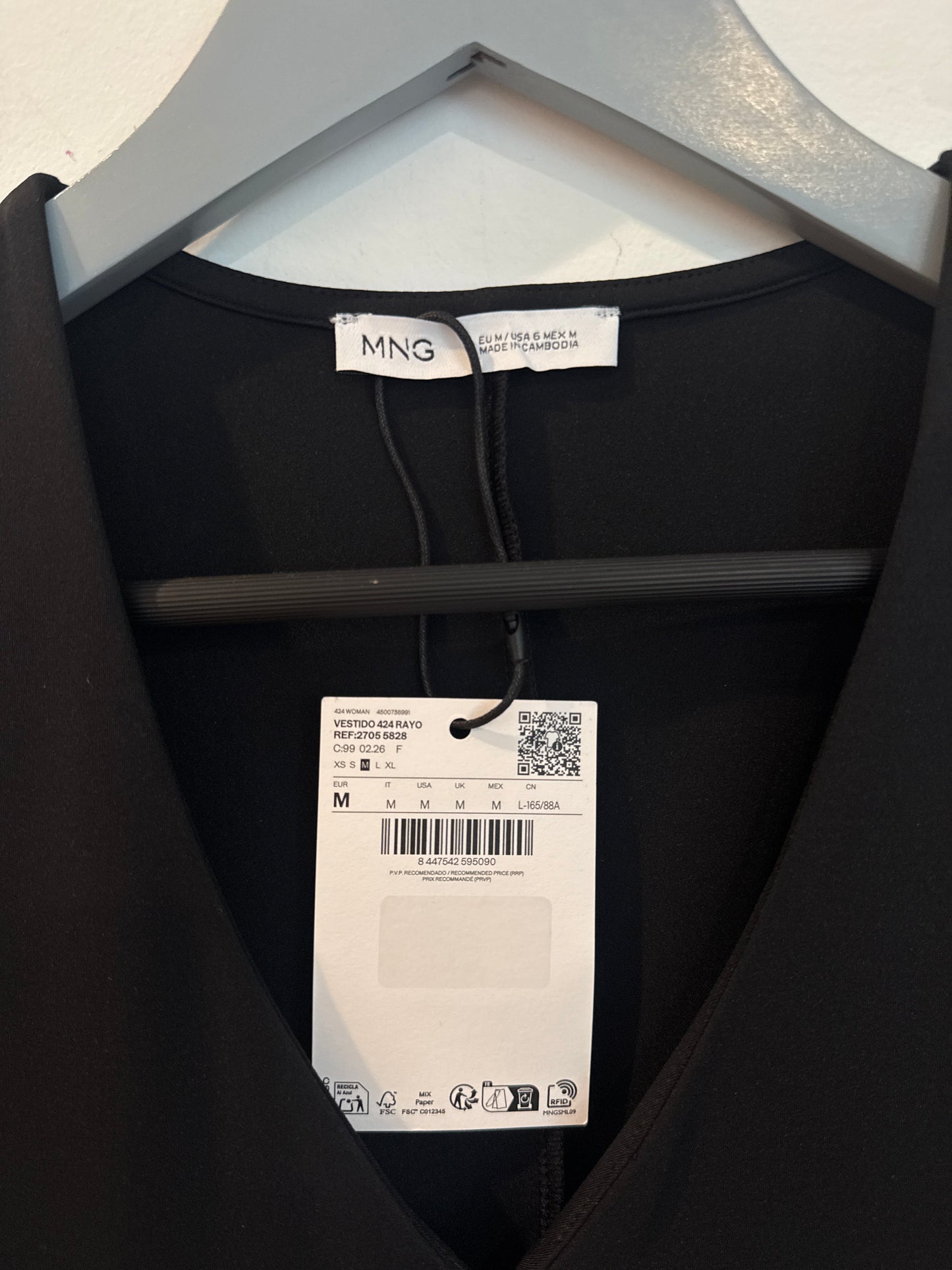 MNG Black V-Neck Sheath Dress, Size Medium