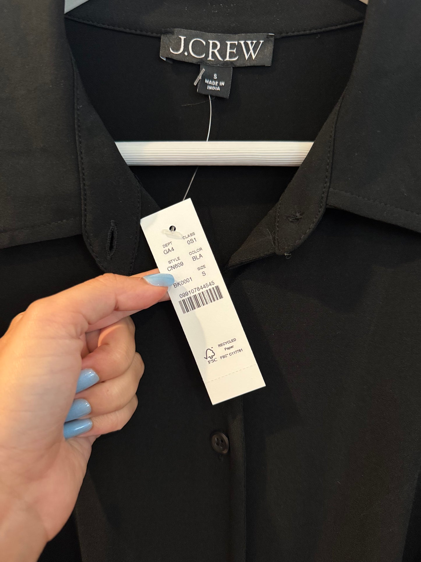 J Crew Black “Mini Shirt Dress”, Size Small
