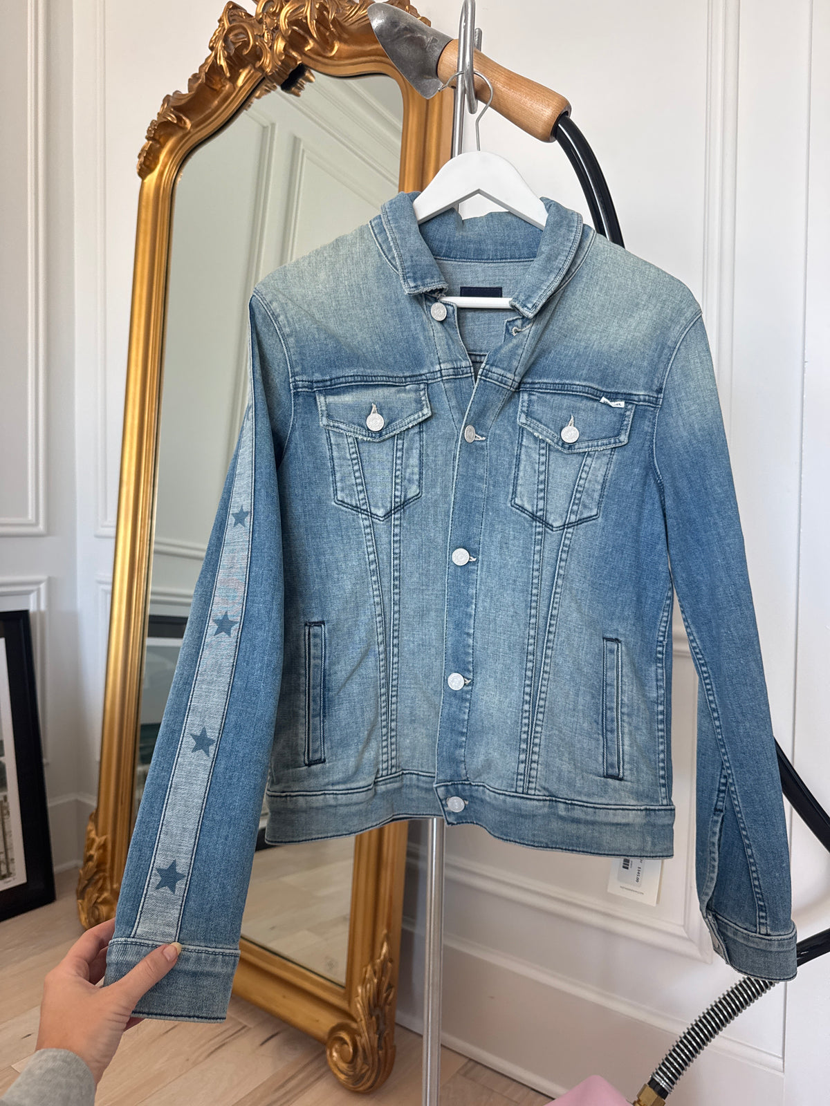 Mother Denim Jacket w/ Star Detail on Sleeves, Size Medium