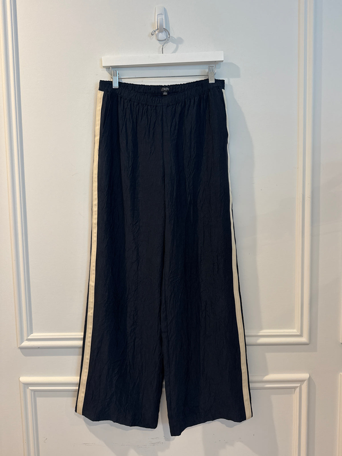 J. Crew Satin Textured Track Pant, Navy, Size 6