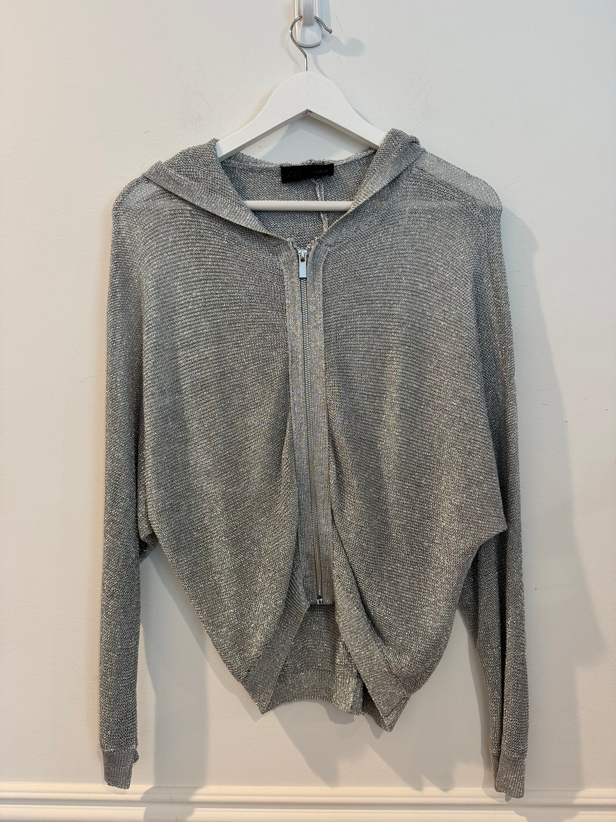 Zara Silver/Metallic Thread Knit Hoodie Size Medium
