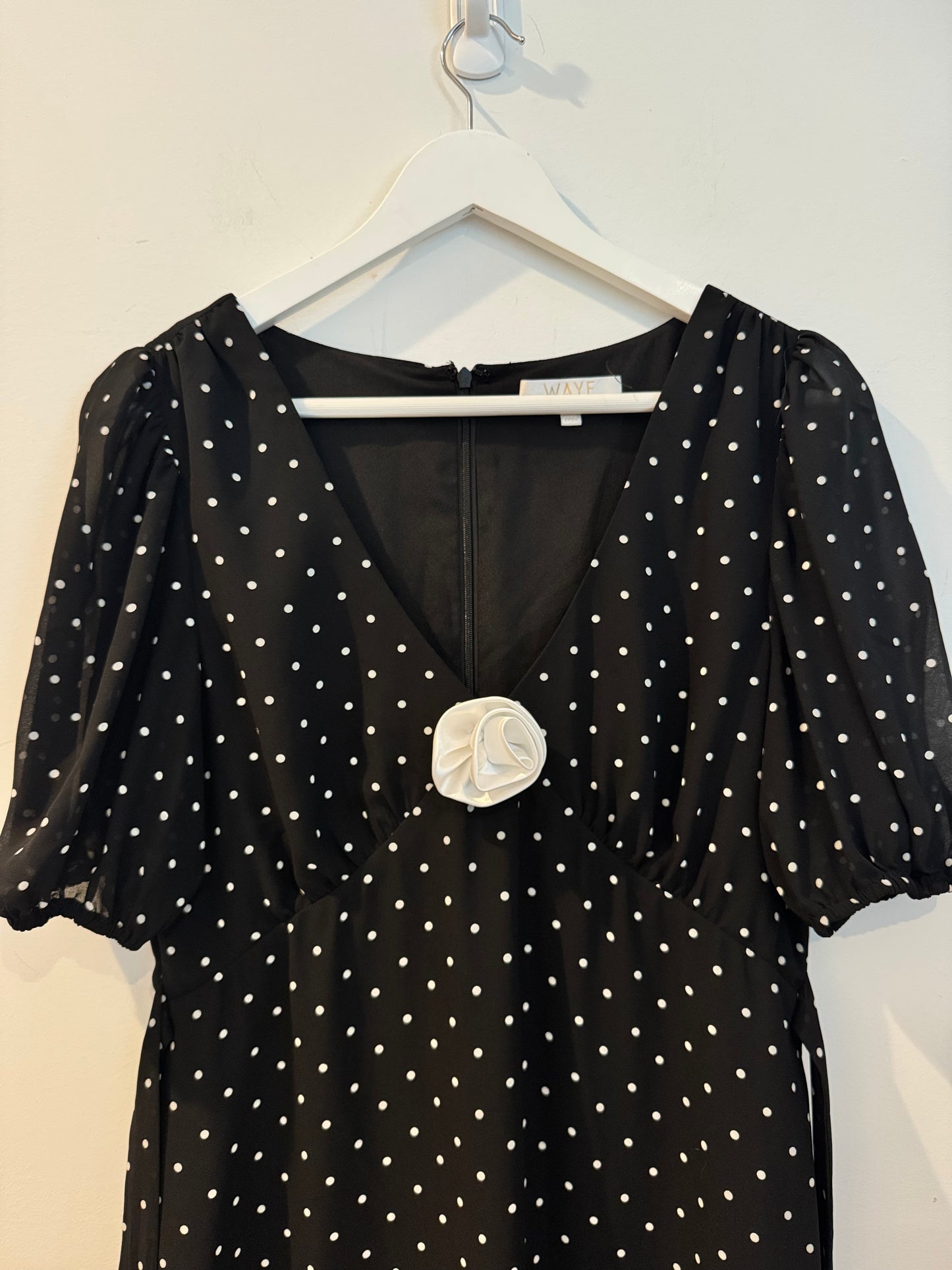 WAYF Rosette Polka Dot Dress, Black/White, Size Medium