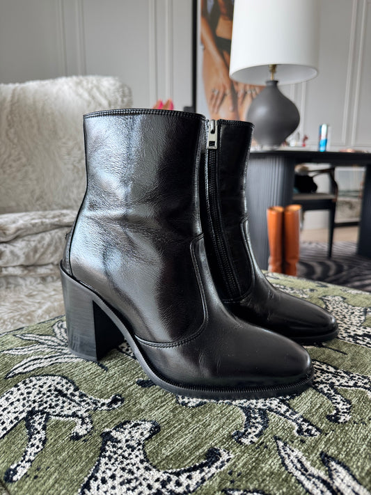 Zadig & Voltaire Black Preiser Patent Leather Ankle Boots, Size 8