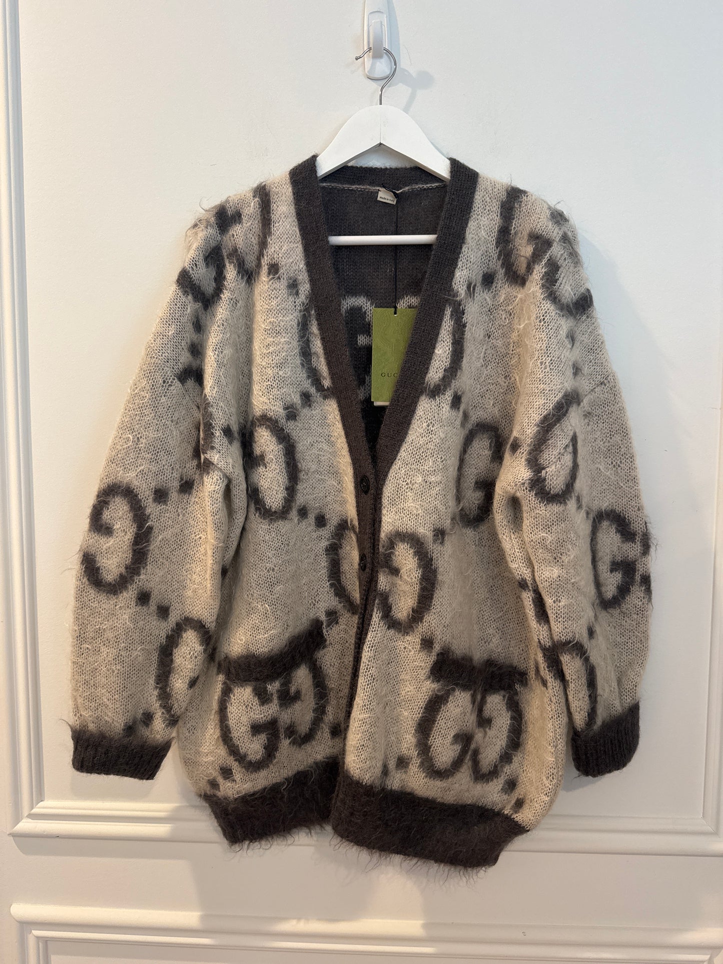 Gucci Reversible GG Mohair Cardigan, Size Medium