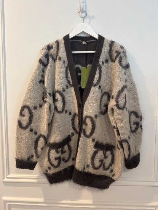 Gucci Reversible GG Mohair Cardigan, Size Medium