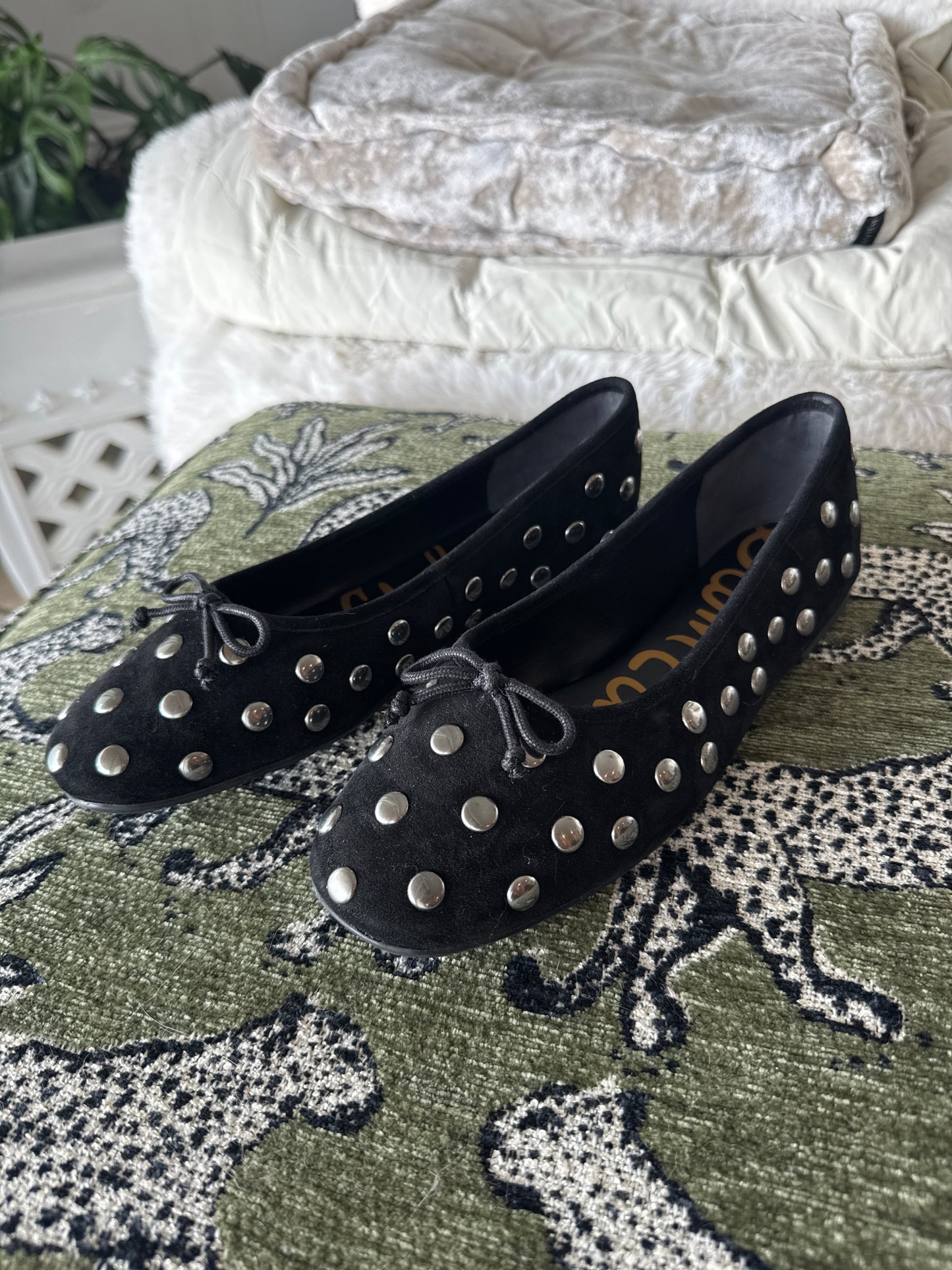 Sam Edelman Alie Black Suede Stud Flats, Size US8