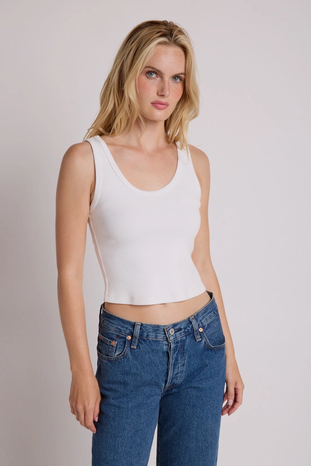 Perfect White Tee “The Blondie” White Ribbed Tank, Size Medium