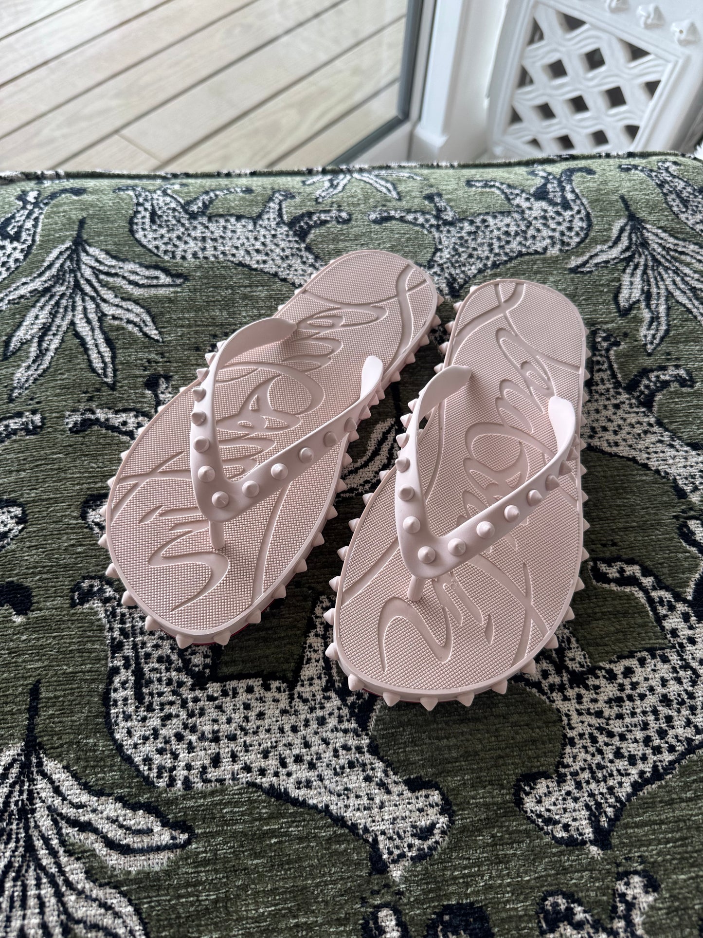 Christian Louboutin Super Loubi Studded Flipflops, size Women’s US8