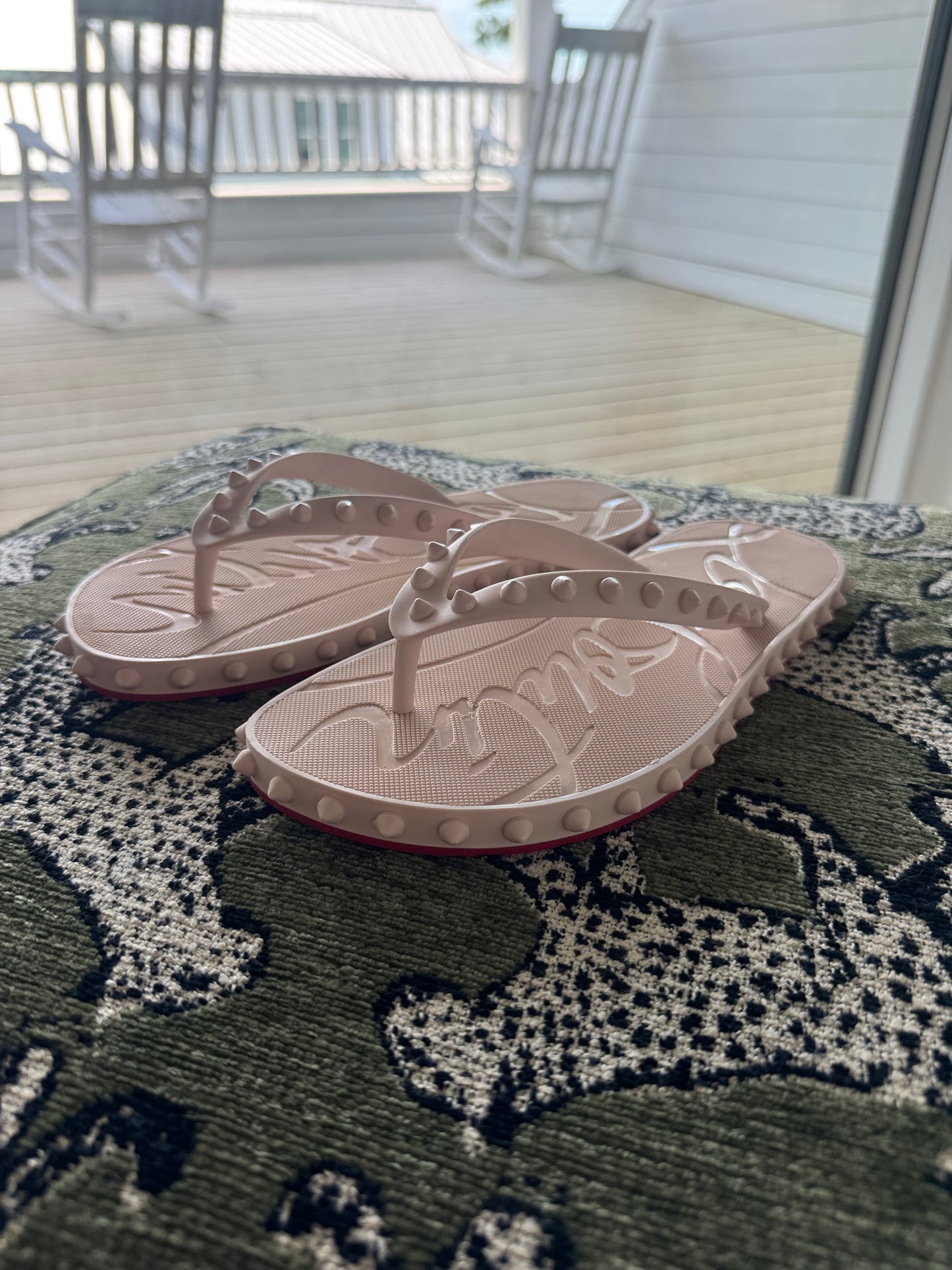 Christian Louboutin Super Loubi Studded Flipflops, size Women’s US8
