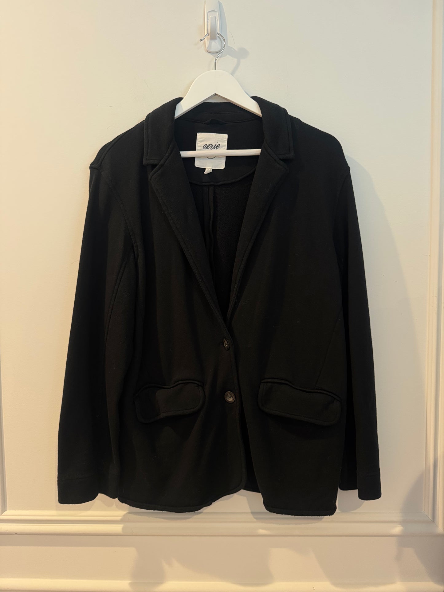 Aerie Black Cotton Blazer, Size Medium
