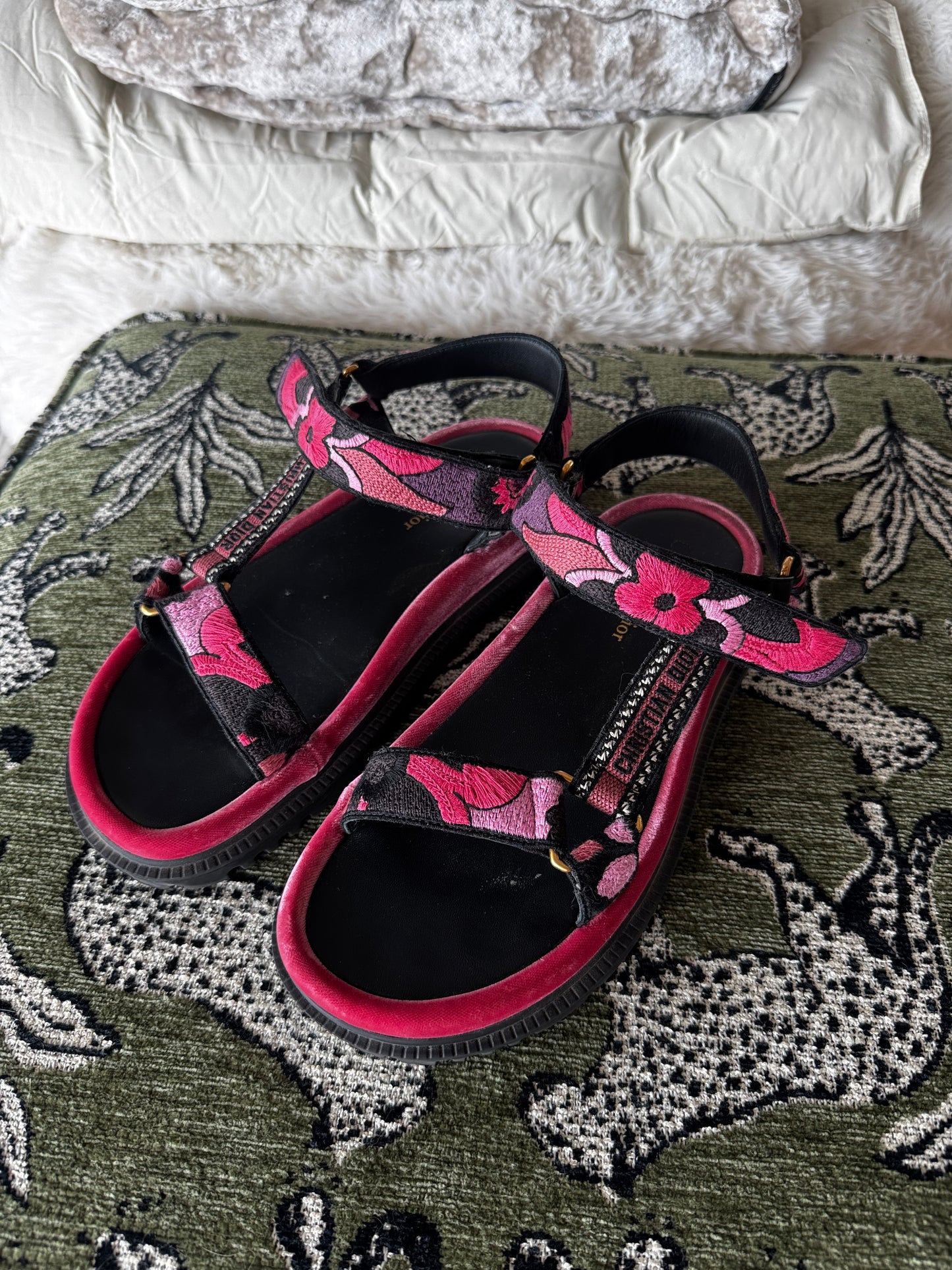 Christian Dior D Wave Embroidered Sandals, Size Women’s US8