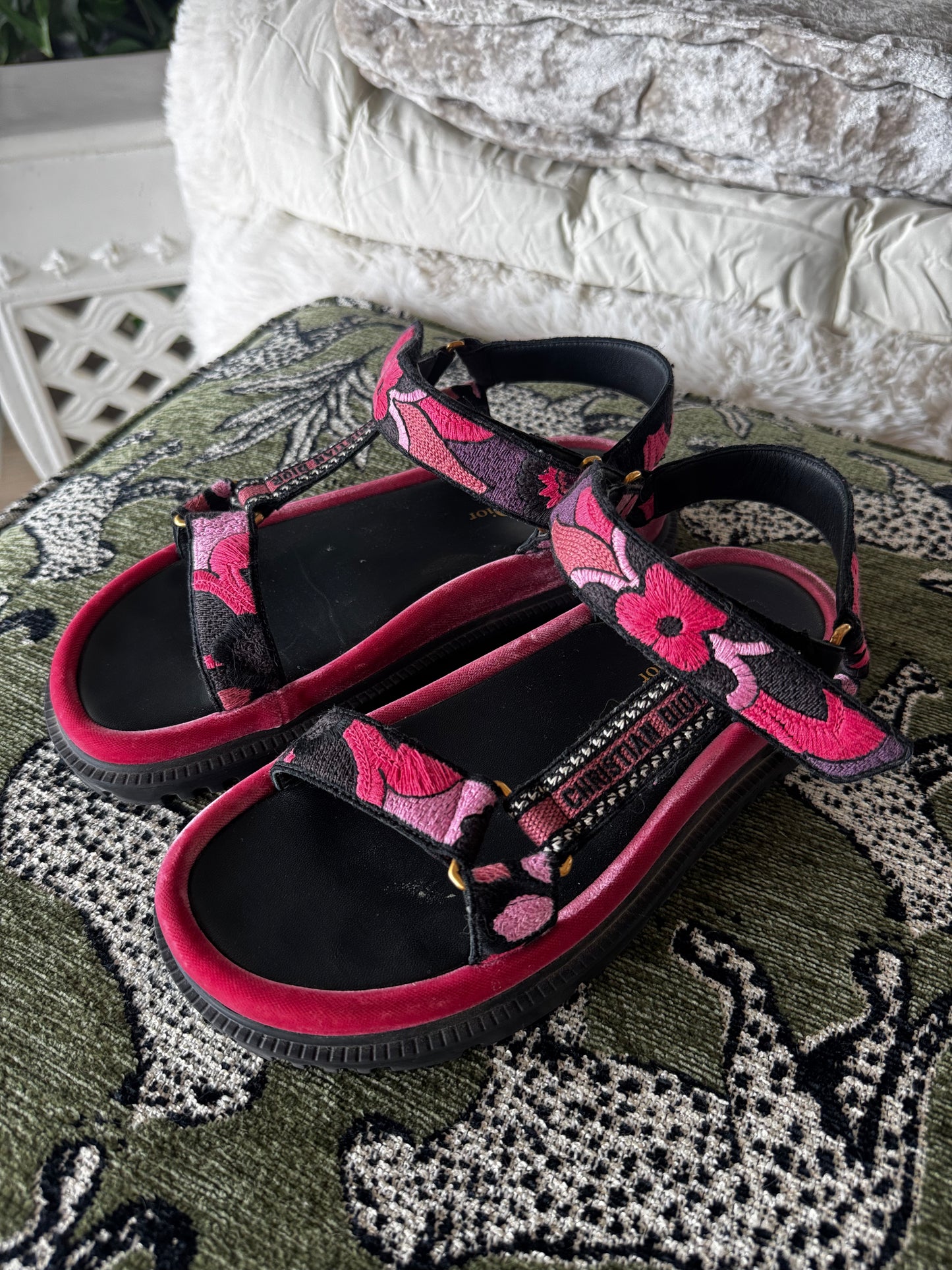 Christian Dior D Wave Embroidered Sandals, Size Women’s US8