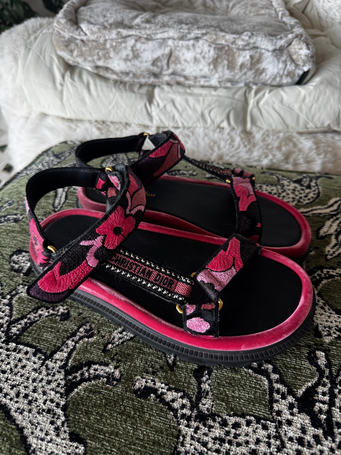 Christian Dior D Wave Embroidered Sandals, Size Women’s US8