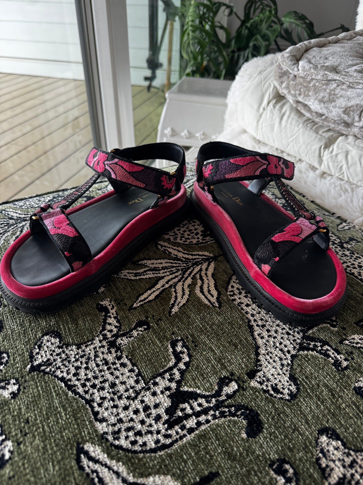 Christian Dior D Wave Embroidered Sandals, Size Women’s US8