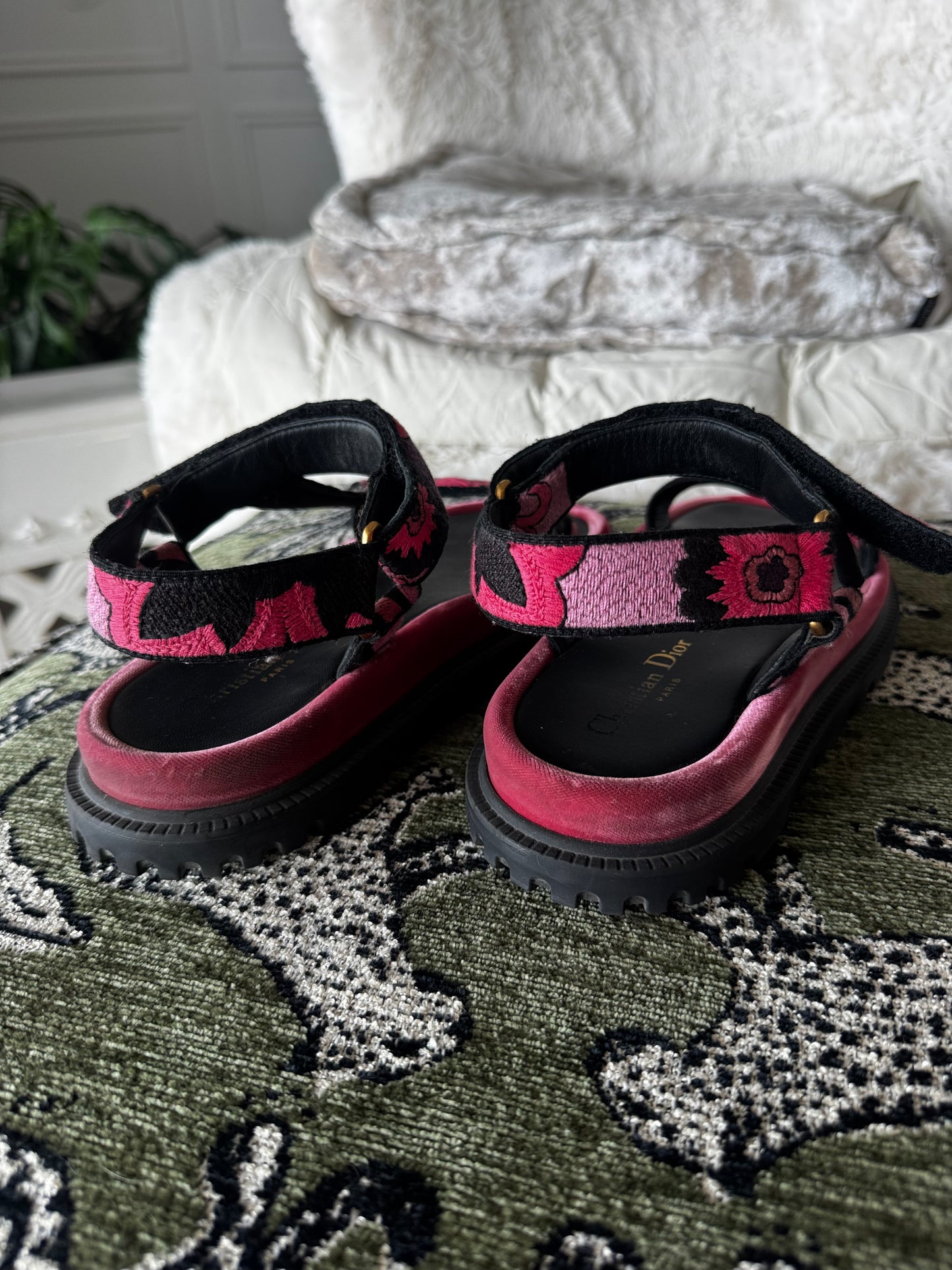 Christian Dior D Wave Embroidered Sandals, Size Women’s US8