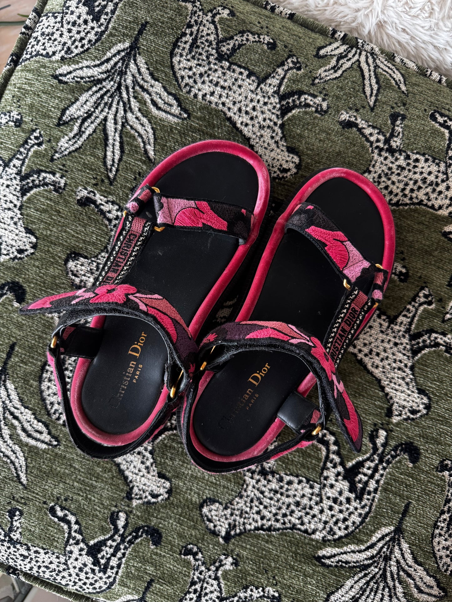 Christian Dior D Wave Embroidered Sandals, Size Women’s US8
