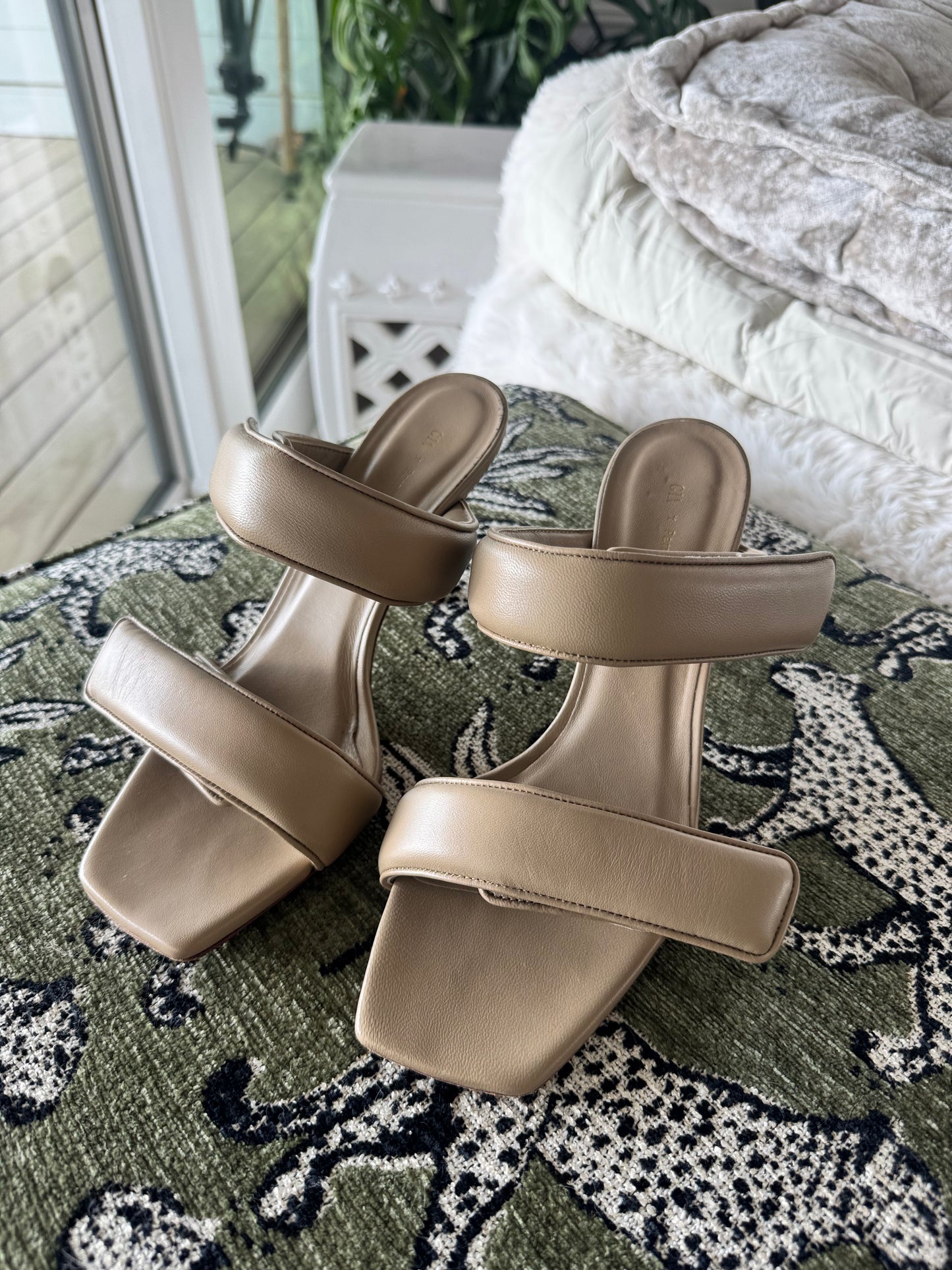 Gia Borghini x Pernille Teisbaek Perni 03 Two-Strap Padded Leather Sandals, Nude, Size Women’s US8