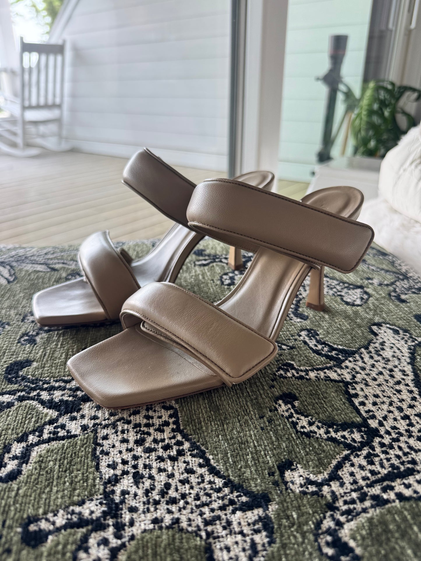 Gia Borghini x Pernille Teisbaek Perni 03 Two-Strap Padded Leather Sandals, Nude, Size Women’s US8
