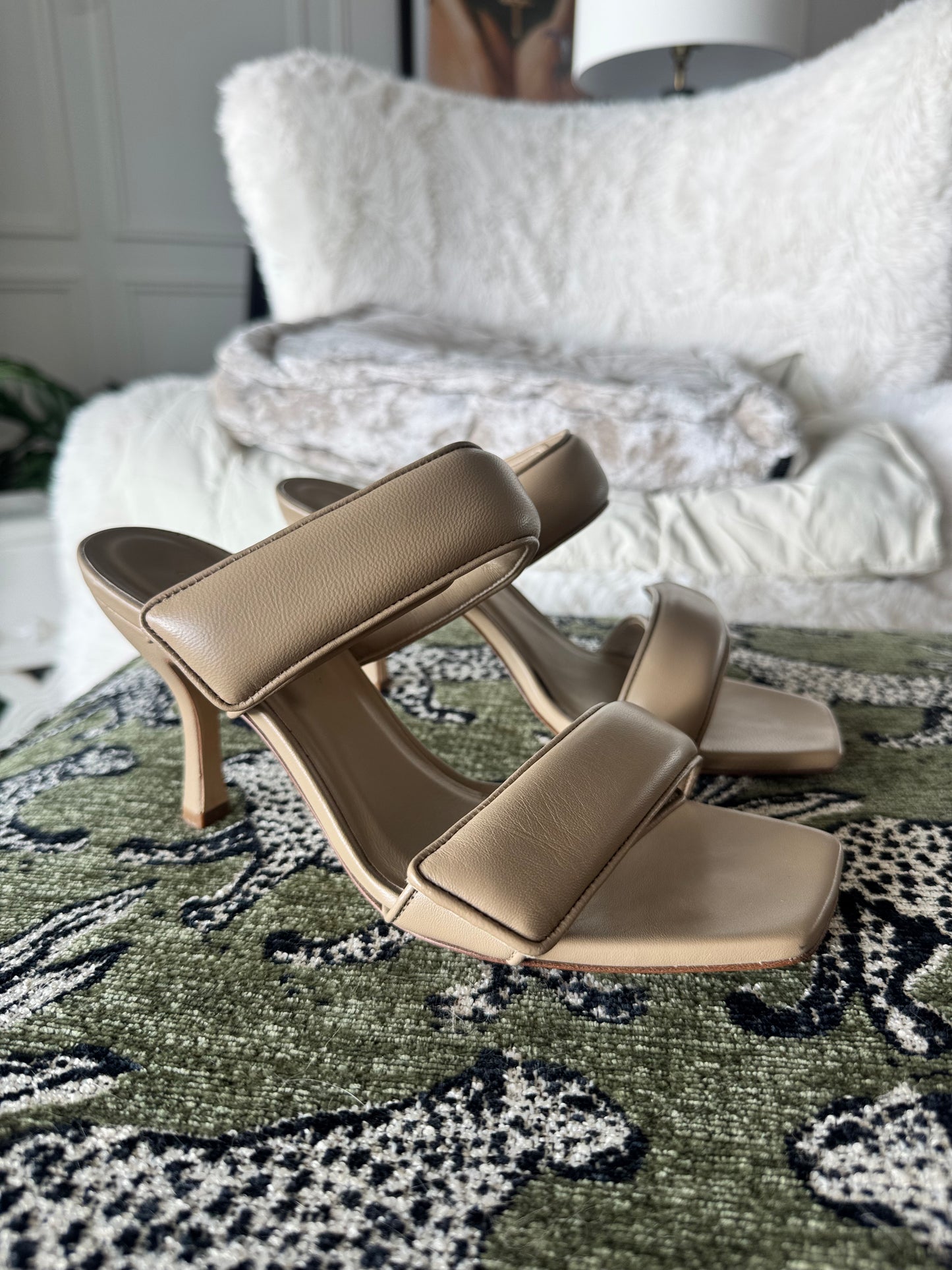 Gia Borghini x Pernille Teisbaek Perni 03 Two-Strap Padded Leather Sandals, Nude, Size Women’s US8