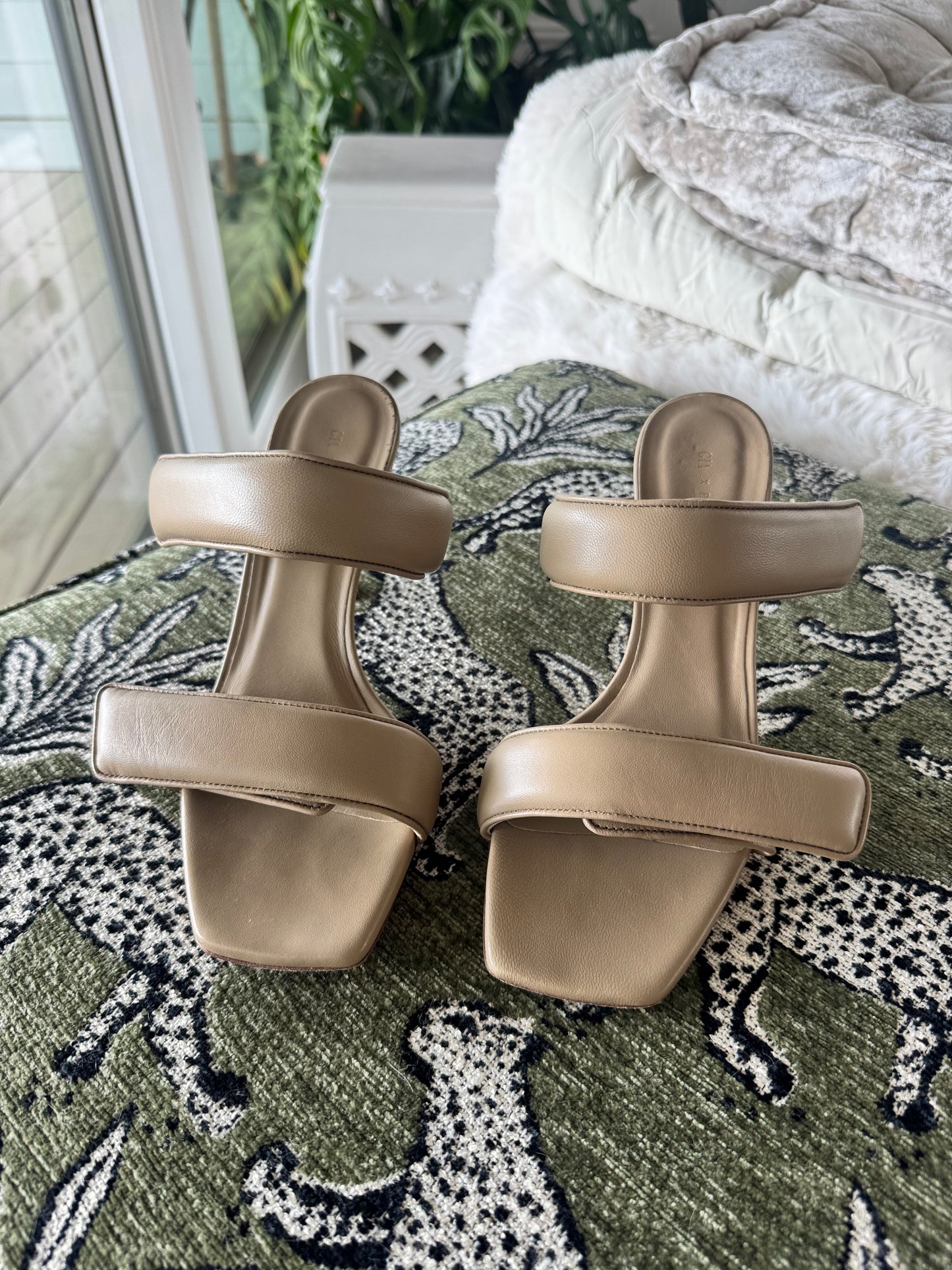 Gia Borghini x Pernille Teisbaek Perni 03 Two-Strap Padded Leather Sandals, Nude, Size Women’s US8