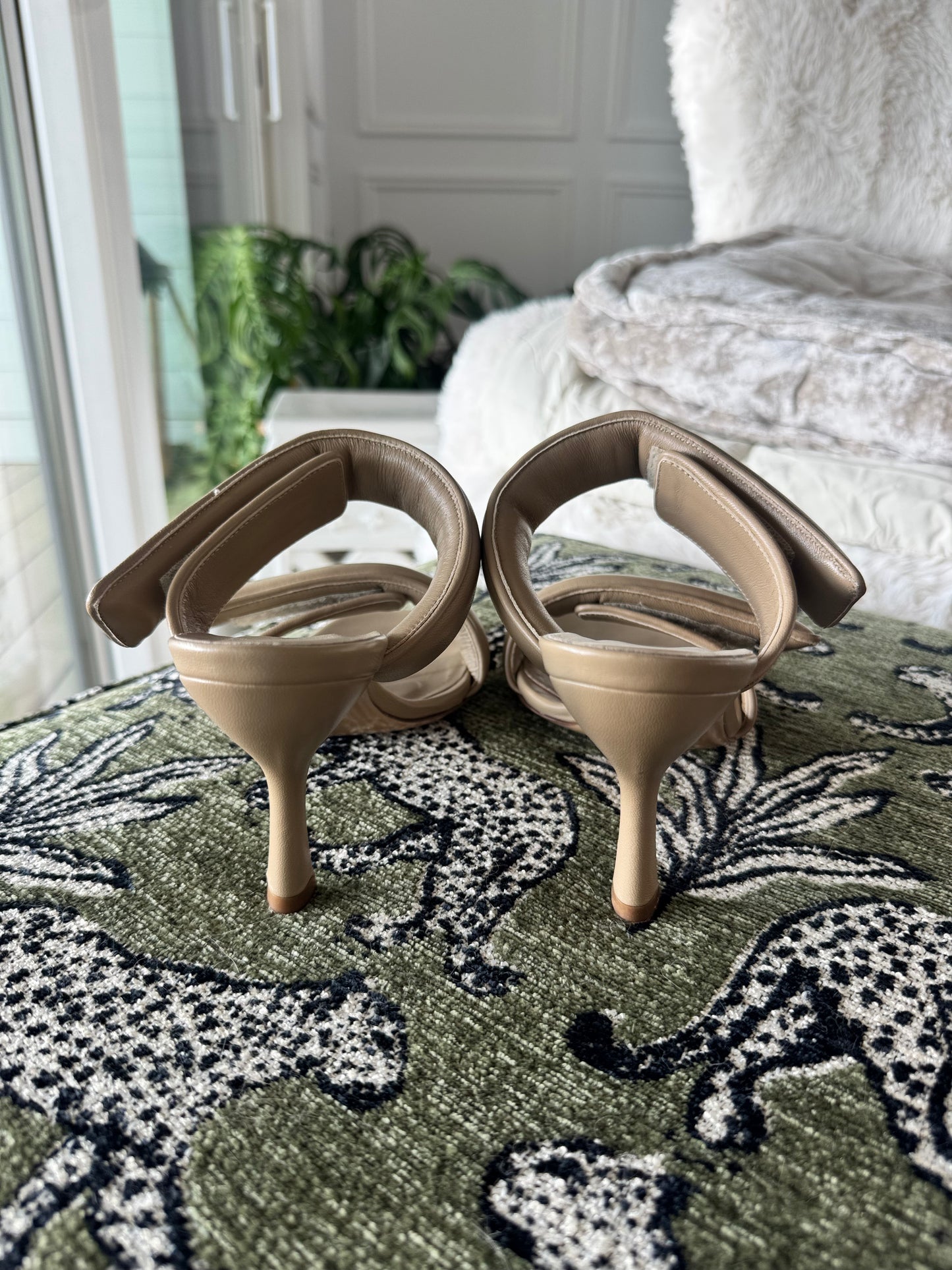 Gia Borghini x Pernille Teisbaek Perni 03 Two-Strap Padded Leather Sandals, Nude, Size Women’s US8