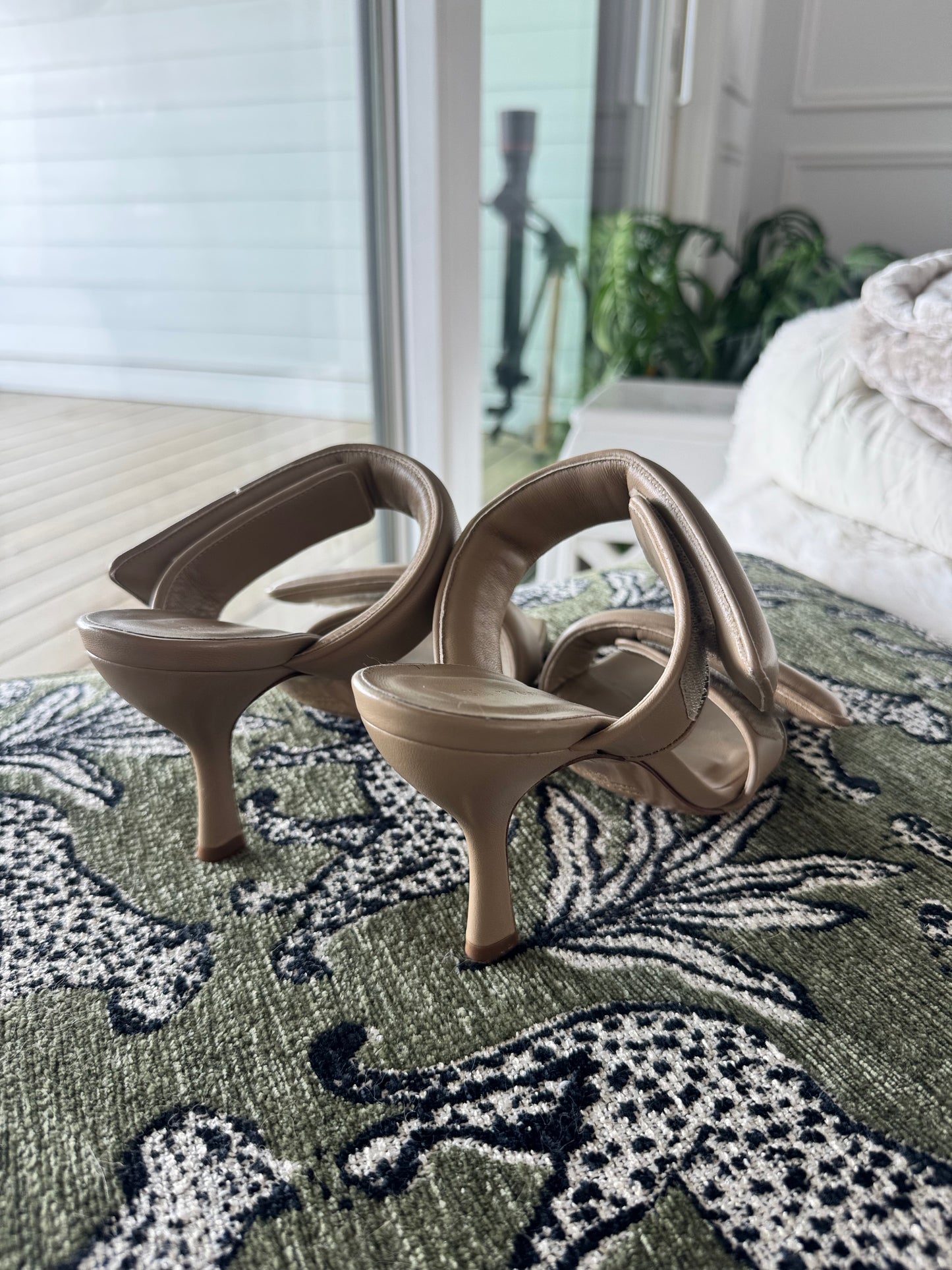 Gia Borghini x Pernille Teisbaek Perni 03 Two-Strap Padded Leather Sandals, Nude, Size Women’s US8