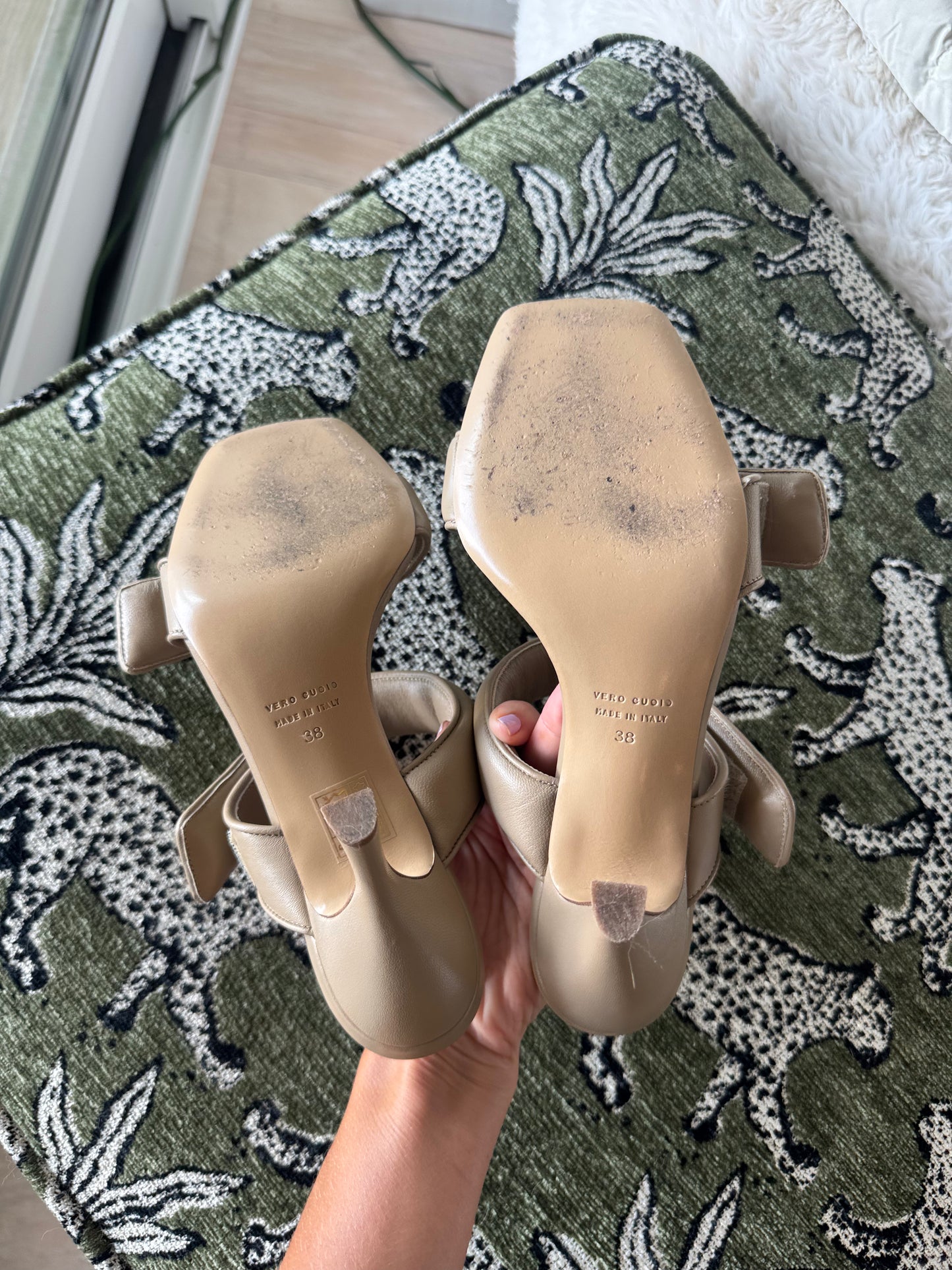 Gia Borghini x Pernille Teisbaek Perni 03 Two-Strap Padded Leather Sandals, Nude, Size Women’s US8