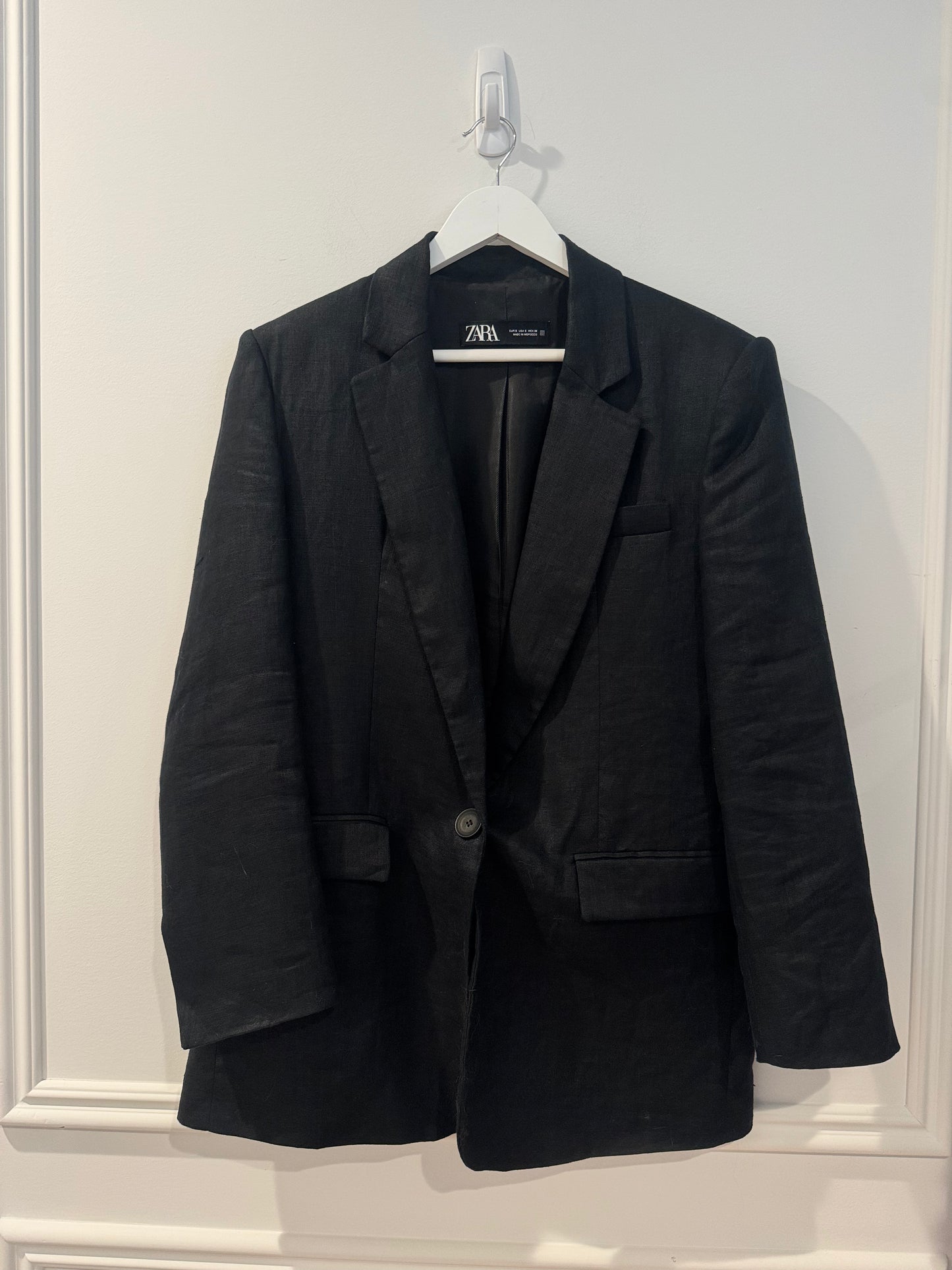 Zara Black Linen Blazer, Size Small