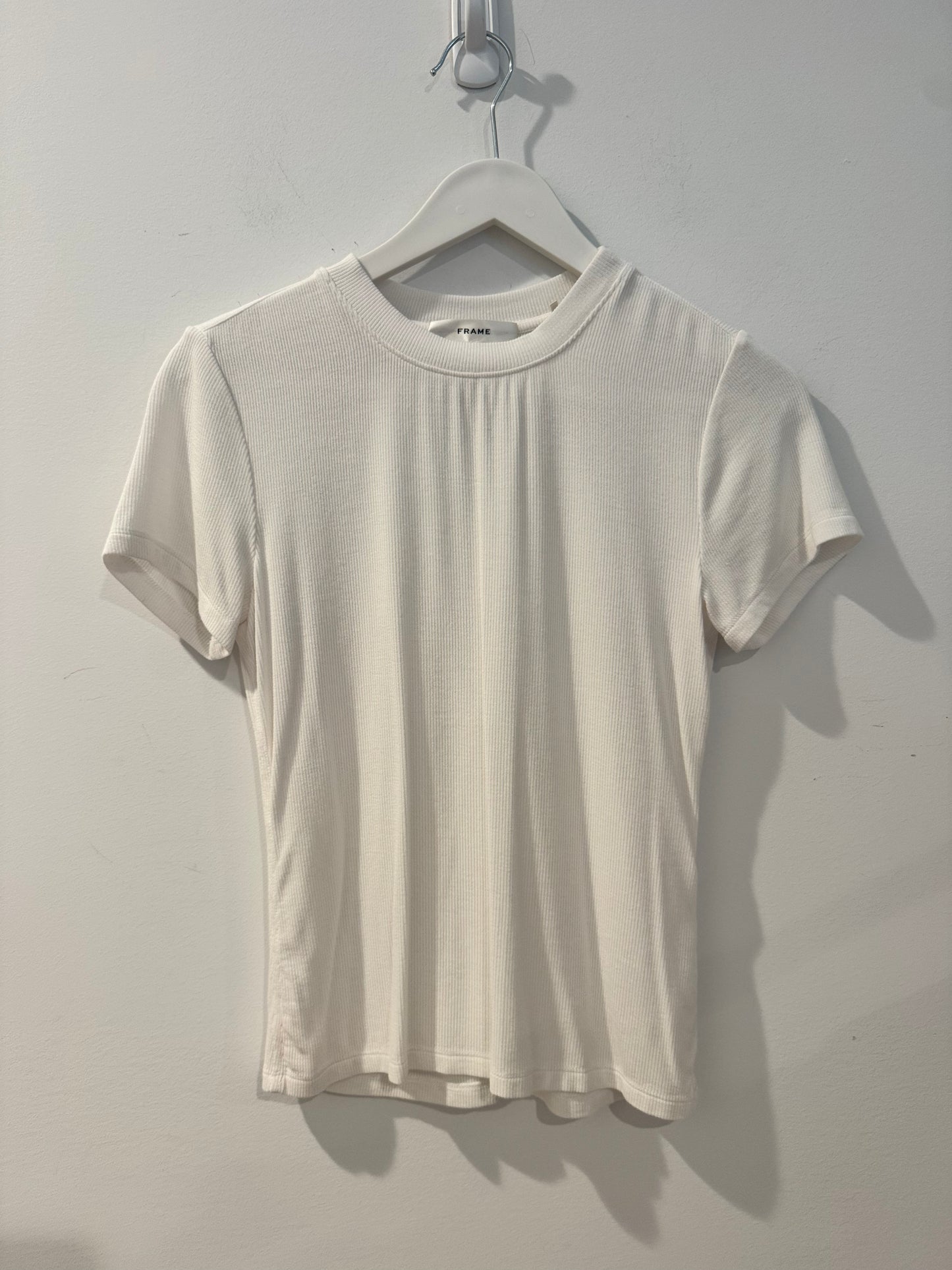 Frame The Rib Crew Tee, White, Size Small